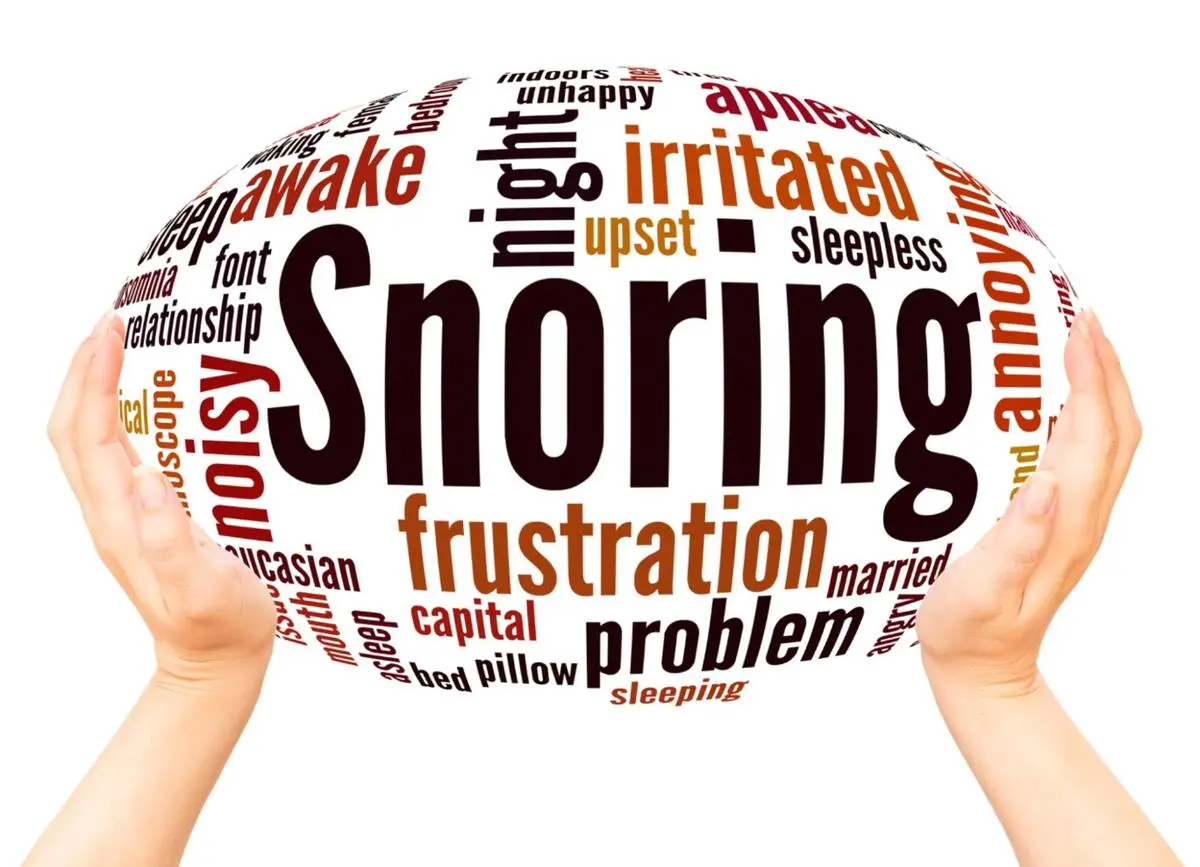 Snoring Effects Word Cloud - Nasal Blockage and Sleep Disruption Word cloud illustrating the effects of snoring, including frustration, sleeplessness, irritation, and sleep apnea